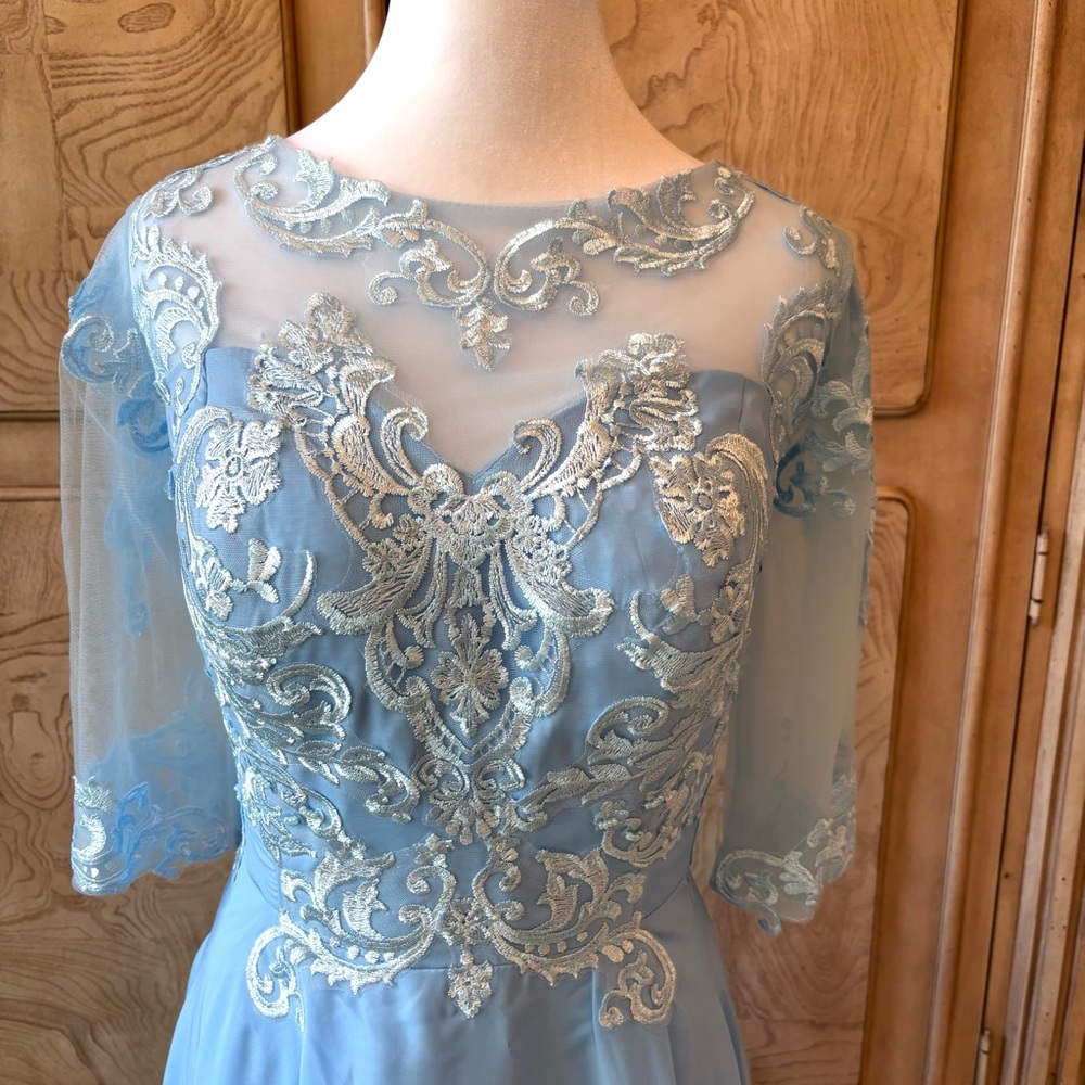 NEW, Blue Dress, Mother of the Bride, Gender Reveal, Chiffon, NWOT, Size L/14 - Picture 6 of 13